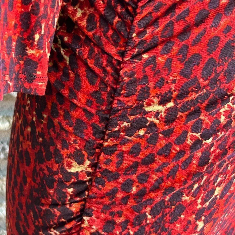 Three Dots Red Patterned Ruched Sides Slinky Body… - image 4